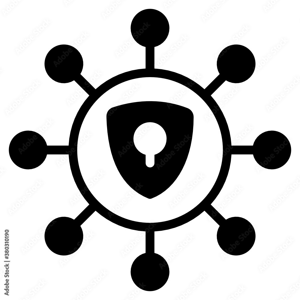 Shield inside nodes network showing concept of security network icon
Shield inside nodes network showing concept of security network icon