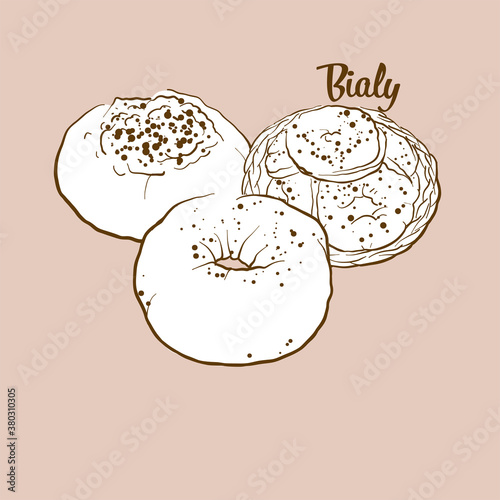 Hand-drawn Bialy bread illustration
