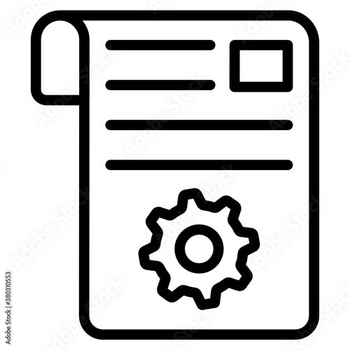  Article management icon, gear on folded paper 