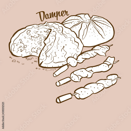 Hand-drawn Damper bread illustration