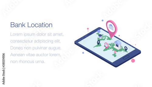 
Isometric illustration of bank location app
