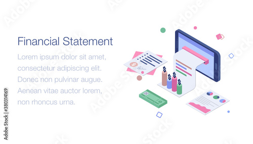 
Financial statement report in isometric illustration 
