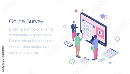  Online survey team isometric illustration 