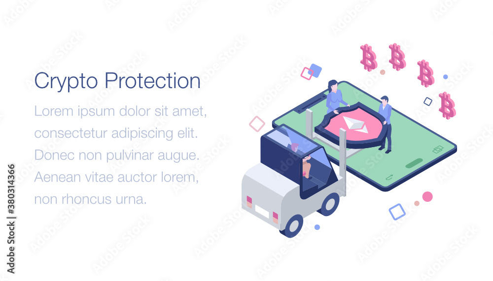 
Isometric illustration of crypto protection 

