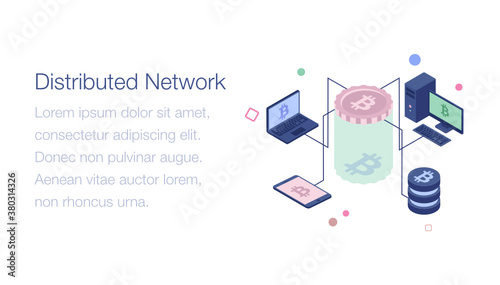 
Isometric illustration of bitcoin distributed network

