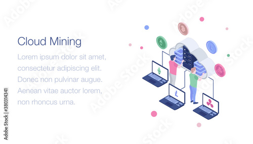 
Cryptocurrency cloud mining isometric illustration 
