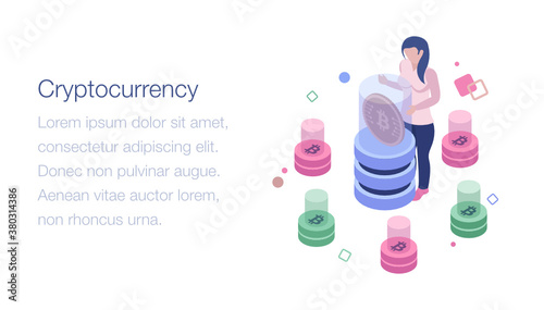 
Bitcoin blockchain isometric illustration design
