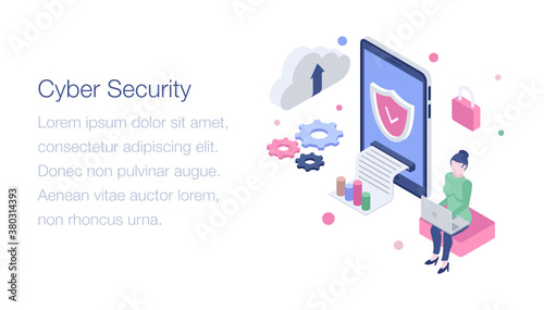 
Isometric illustration of verified cybersecurity 
