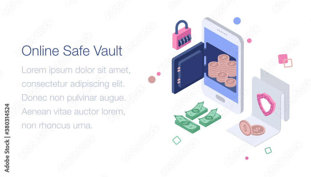 
Online safe vault isometric illustration 
