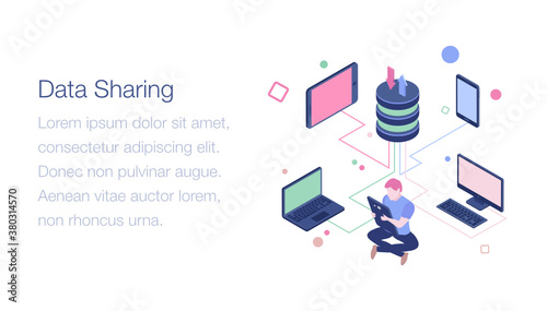 
Data sharing isometric illustration design
