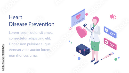 
Heart disease prevention isometric illustration 
