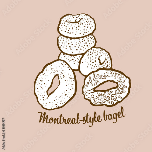 Hand-drawn Montreal-style bagel bread illustration