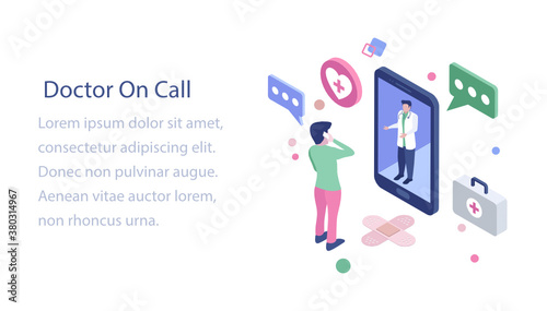 
Doctor on call isometric design illustration
