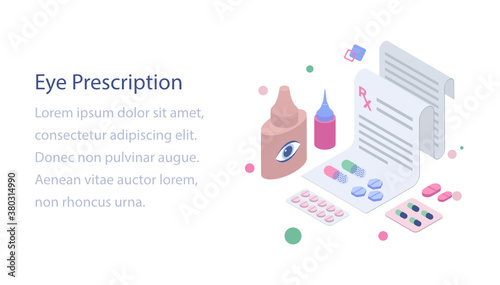 
Eye prescription drugs in isometric design illustration 
