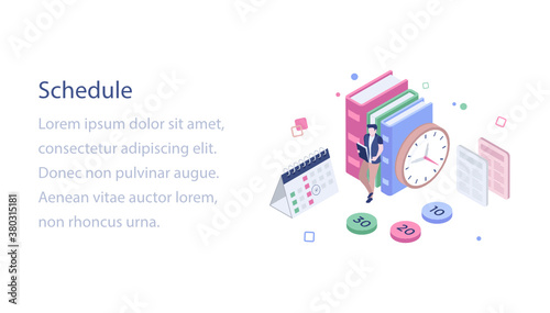 
Study schedule isometric design illustration 
