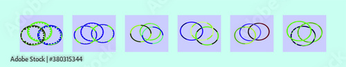 set of gymnastic hoops cartoon icon design template with various models. vector illustration isolated on blue background