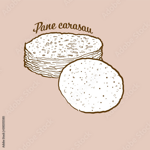 Hand-drawn Pane carasau bread illustration