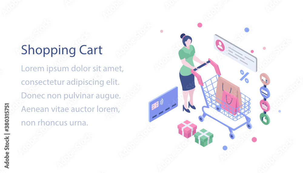 Customer shopping cart isometric illustration
Customer shopping cart isometric illustration