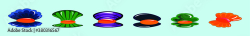 set of seafood mussel, ocean delicacy food cartoon icon design template with various models. vector illustration isolated on blue background