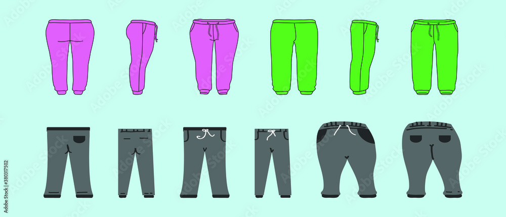 set of sweatpants cartoon icon design template with various models. vector illustration isolated on blue background set of sweatpants cartoon icon design template with various models. vector illustration isolated on blue background