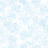 Watercolor wild light blue cosmos flowers seamless pattern. Hand painted raster texture.