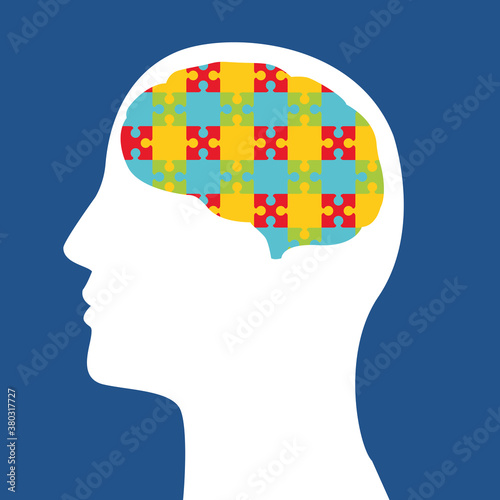 mental health day human profile and puzzle game pieces
