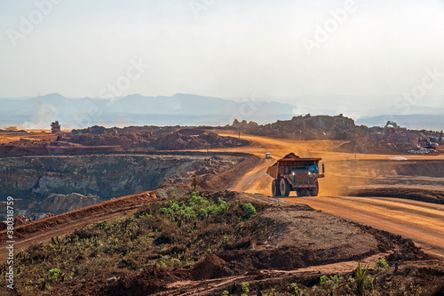 Dump truck in an open pit mine in Africa