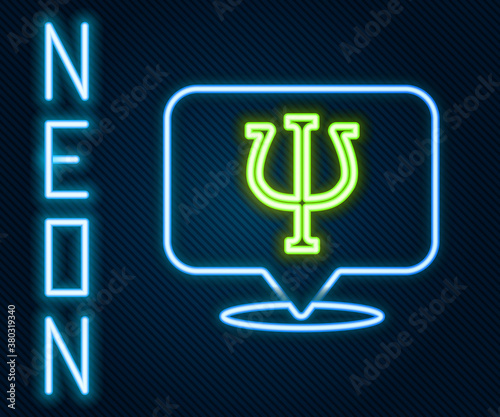 Glowing neon line Psychology icon isolated on black background. Psi symbol. Mental health concept, psychoanalysis analysis and psychotherapy. Colorful outline concept. Vector.