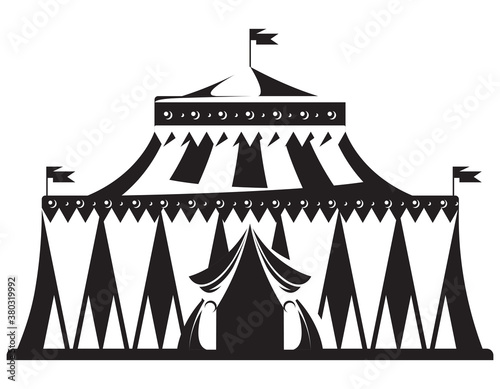 Vintage circus building. Illustration in monochrome style.