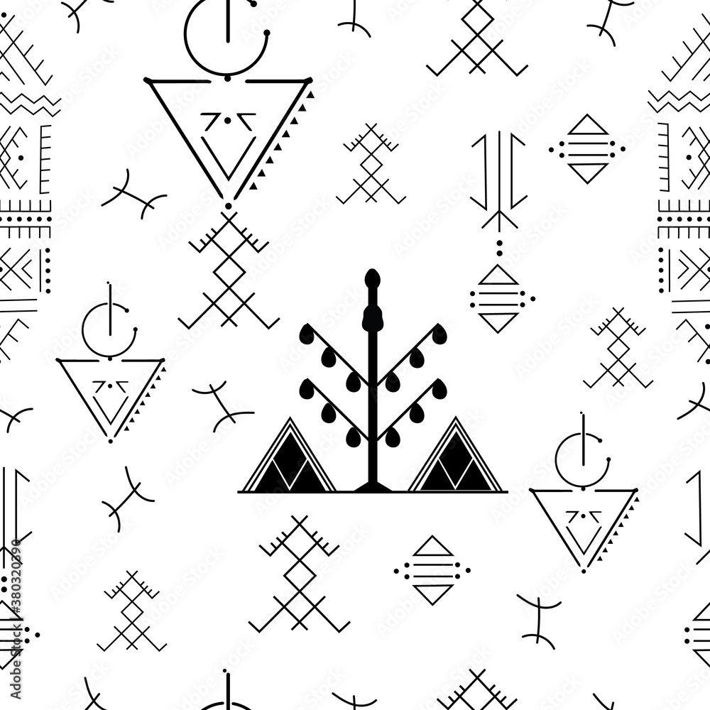 Berber Tattoos seamless pattern vector design.