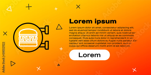 Line Online ordering and burger delivery icon isolated on yellow background. Colorful outline concept. Vector.