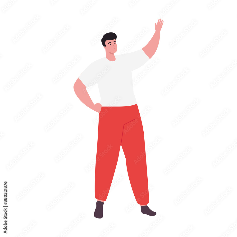 Plus size man cartoon with hand up design, Young model overweight fashion attractive adult style fashionable weight and curvy theme Vector illustration Plus size man cartoon with hand up design, Young model overweight fashion attractive adult style fashionable weight and curvy theme Vector illustration