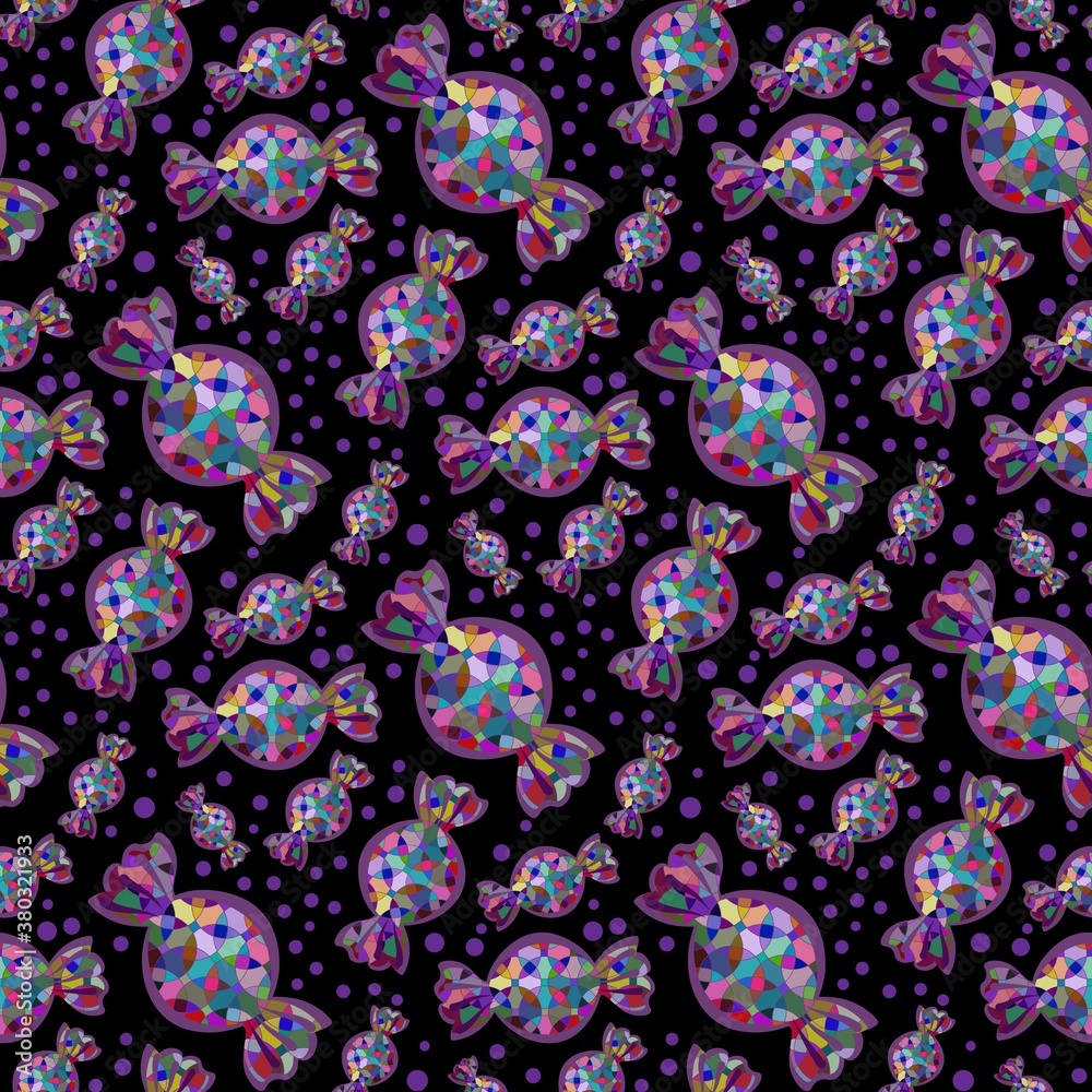 custom made wallpaper toronto digitalcandies. round multicolored caramels. seamless pattern on a black background.
