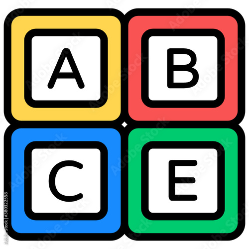  Alphabetical blocks, kindergarten education vector in flat design. 