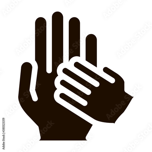 Child Volunteers Support Vector Icon. Volunteers Support, Charitable Organizations, Adoption Childship Little Hand On Big Pictogram. Blood Donor Contour Illustration