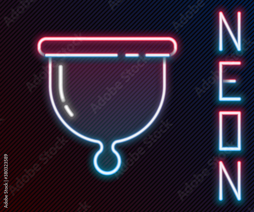 Glowing neon line Menstrual cup icon isolated on black background. Feminine hygiene. Protection for woman in critical days. Colorful outline concept. Vector.