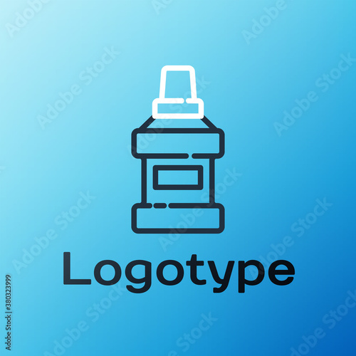 Line Mouthwash plastic bottle icon isolated on blue background. Liquid for rinsing mouth. Oralcare equipment. Colorful outline concept. Vector.