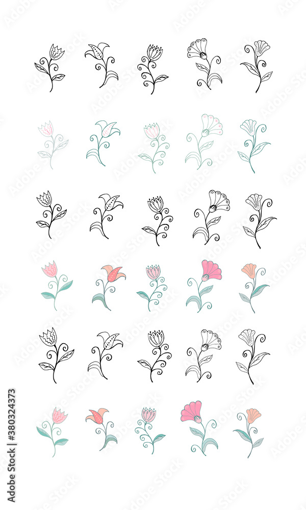 Set of medicinal herbs and leaves on a white background. Set of medicinal herbs and leaves on a white background.