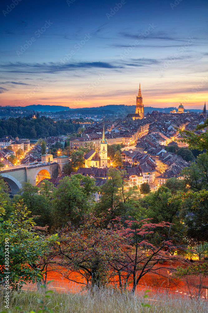 City of Bern. Cityscape image of downtown Bern, Switzerland during beautiful autumn sunset.