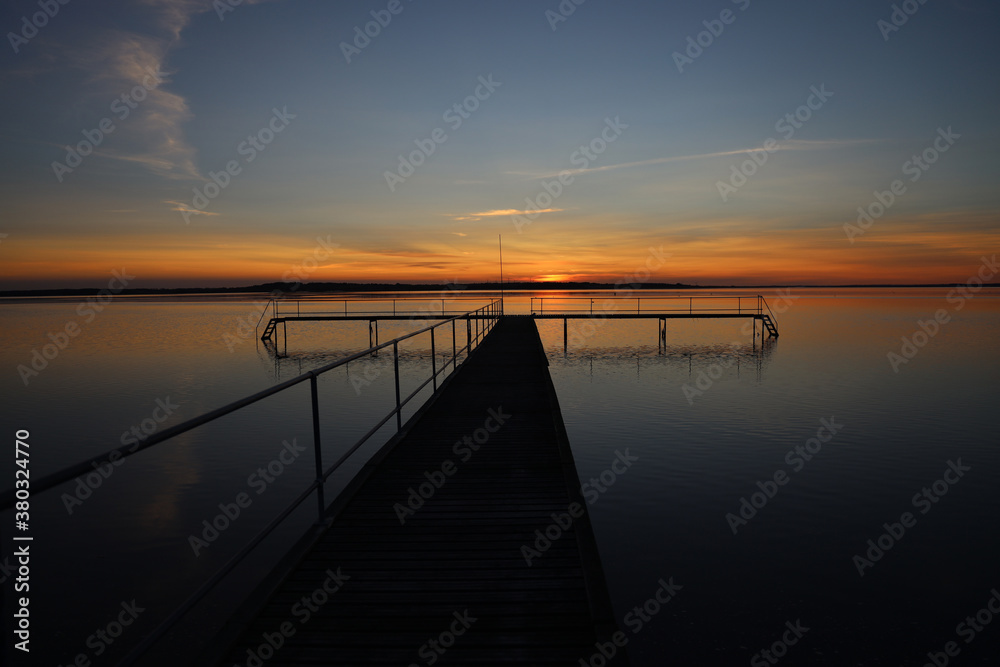 Sunset on the pier in Nibe, Denmark