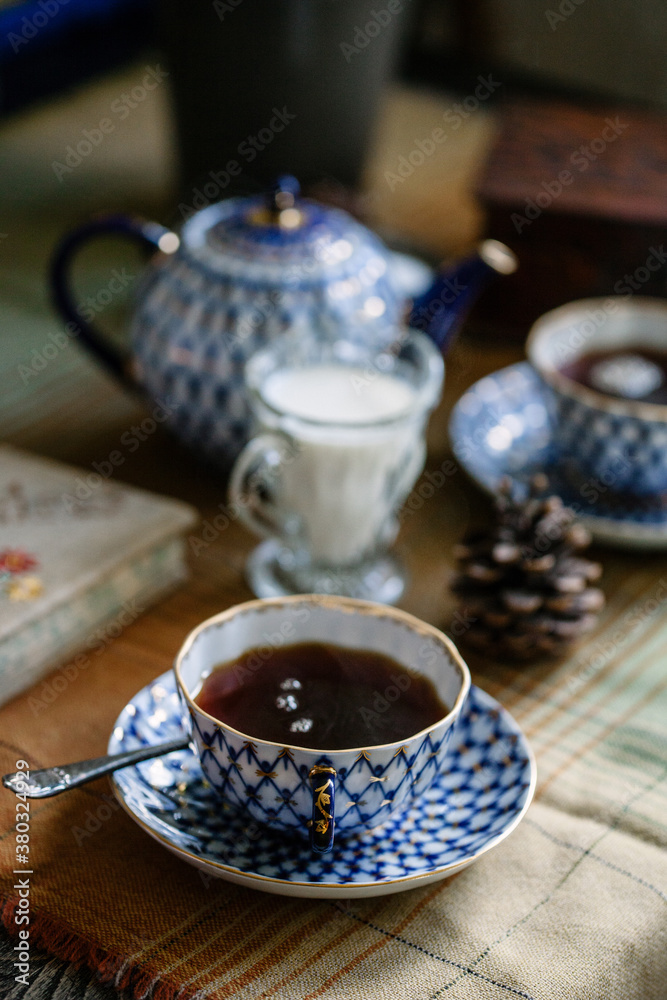 Cup of black tea on table. Cup of black tea on table.