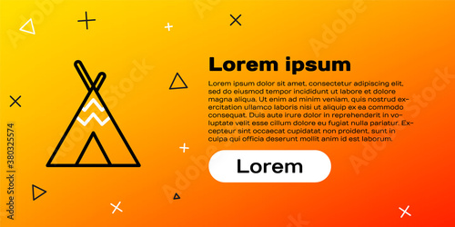 Line Traditional indian teepee or wigwam icon isolated on yellow background. Indian tent. Colorful outline concept. Vector.