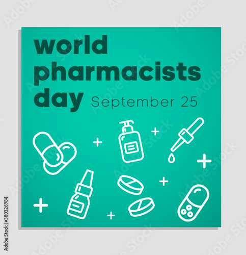 World Pharmacist Day greeting card vector design template. Calendar for each day on September 25. Doctor and nurse.