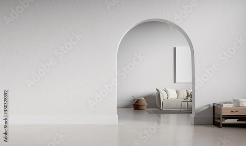 Bild auf Leinwand Big interior with large mock-up wall and circular arc entrance to another space