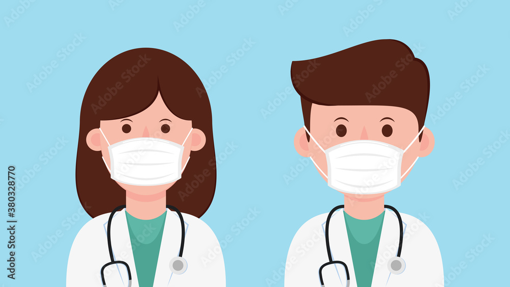 Doctors characters in white medical face mask. Doctors characters design.
