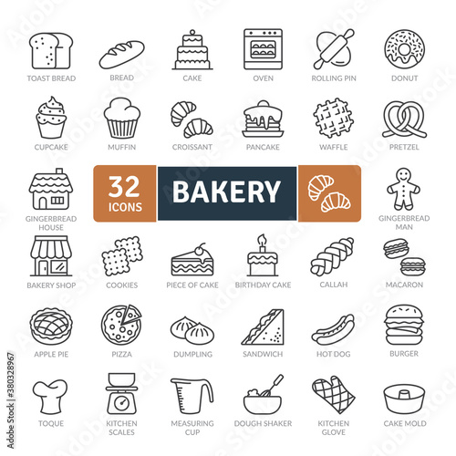 Bakery Icons Pack. Thin line icons set. Flaticon collection set. Simple vector icons