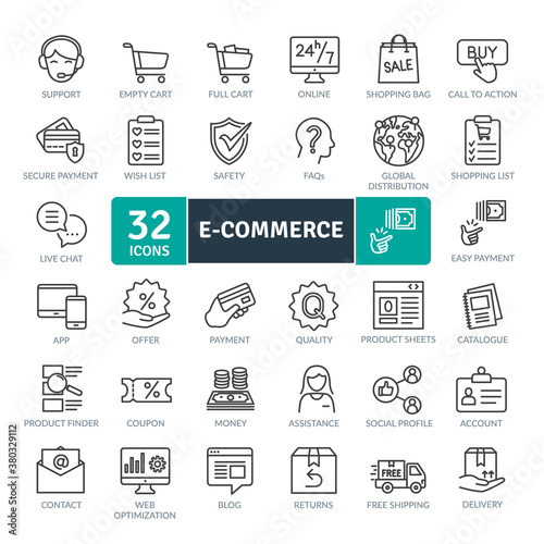 E-commerce Icon Pack. Thin Line and vector trade activities 