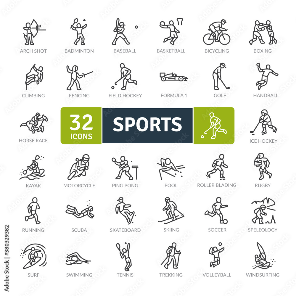 Sports Icons Pack. Thin line icons set. Flat icon collection set. Simple vector icons