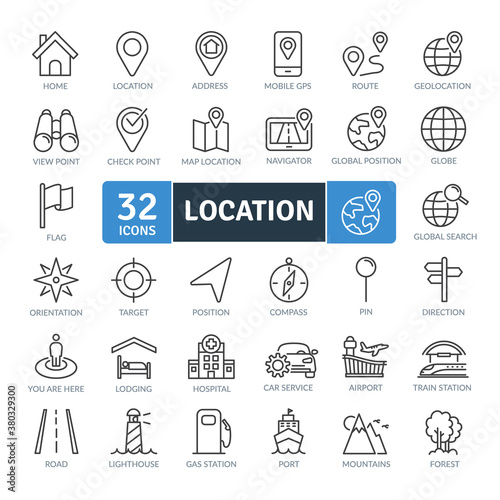 Location Icons Pack. Thin line icons set. Flat icon collection set. Simple vector icons