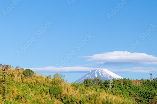 Beautiful sunny landscape of snow covered Mountain Fuji,Japan